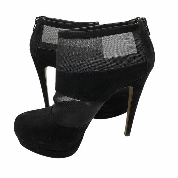 Aldo Womens Size 9 Stiletto Black Ankle Boot Faux Black Suede Mesh Platform Boot - Picture 4 of 11